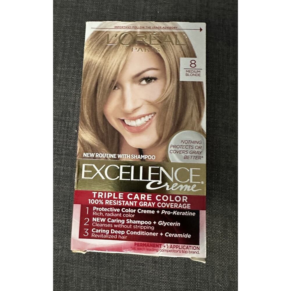 L'Oreal Paris Excellence Creme Permanent Triple Care Hair Color, 8 Medium Blonde